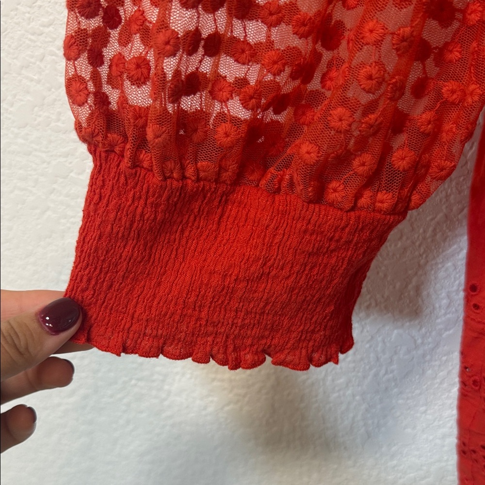 Anthropologie Vibrant Red Lace Blouse - Picture 7 of 7